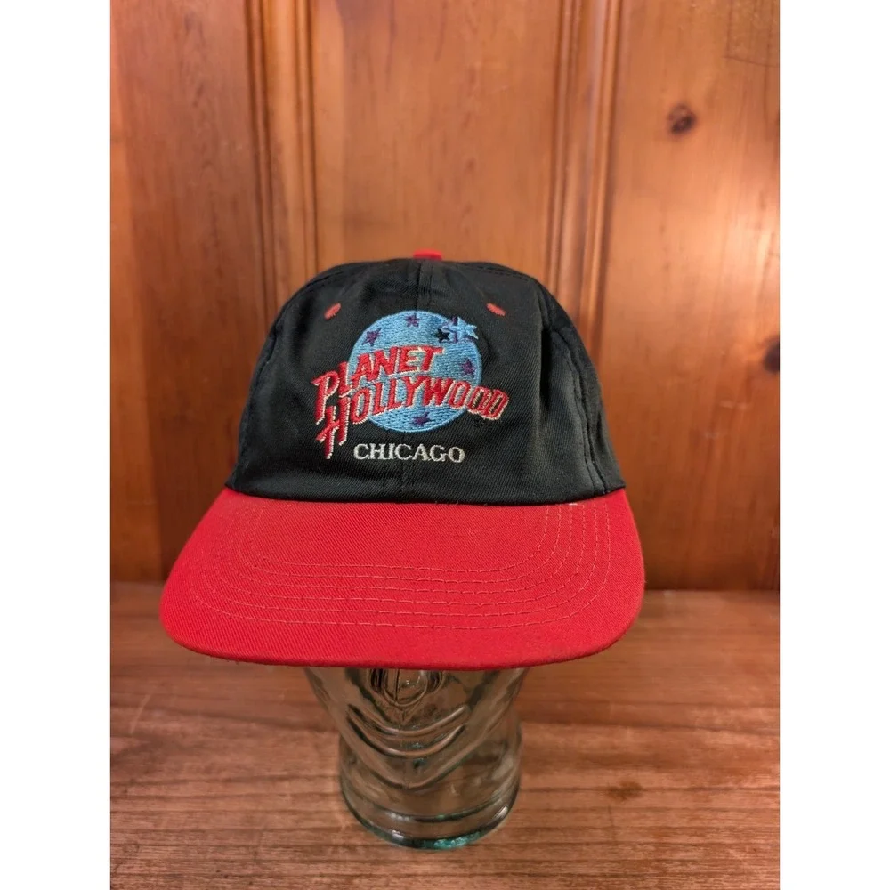 Vintage 90s Planet Hollywood Chicago Embroidered Logo Snapback Hat USA Made 1099